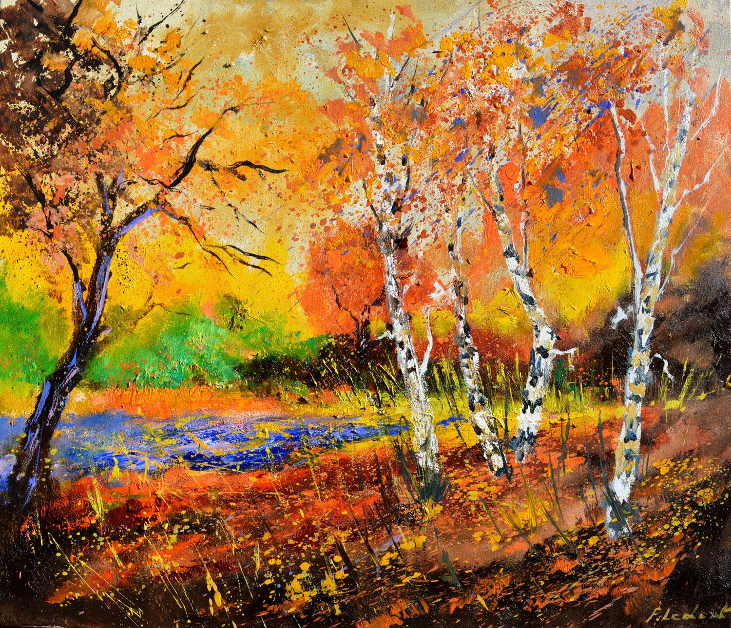 The rich colours of a wood in autumn di Pol Ledent (2023): Pittura a Olio  su Tela - Singulart, image size:1500x1289