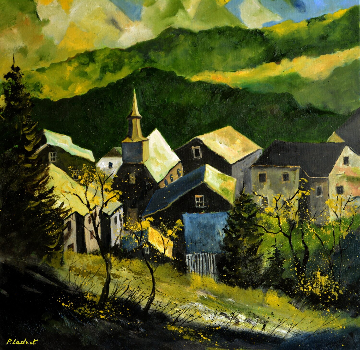 A little village Vresse in Belgium Pol Ledent Originalgemälde zu verkaufen