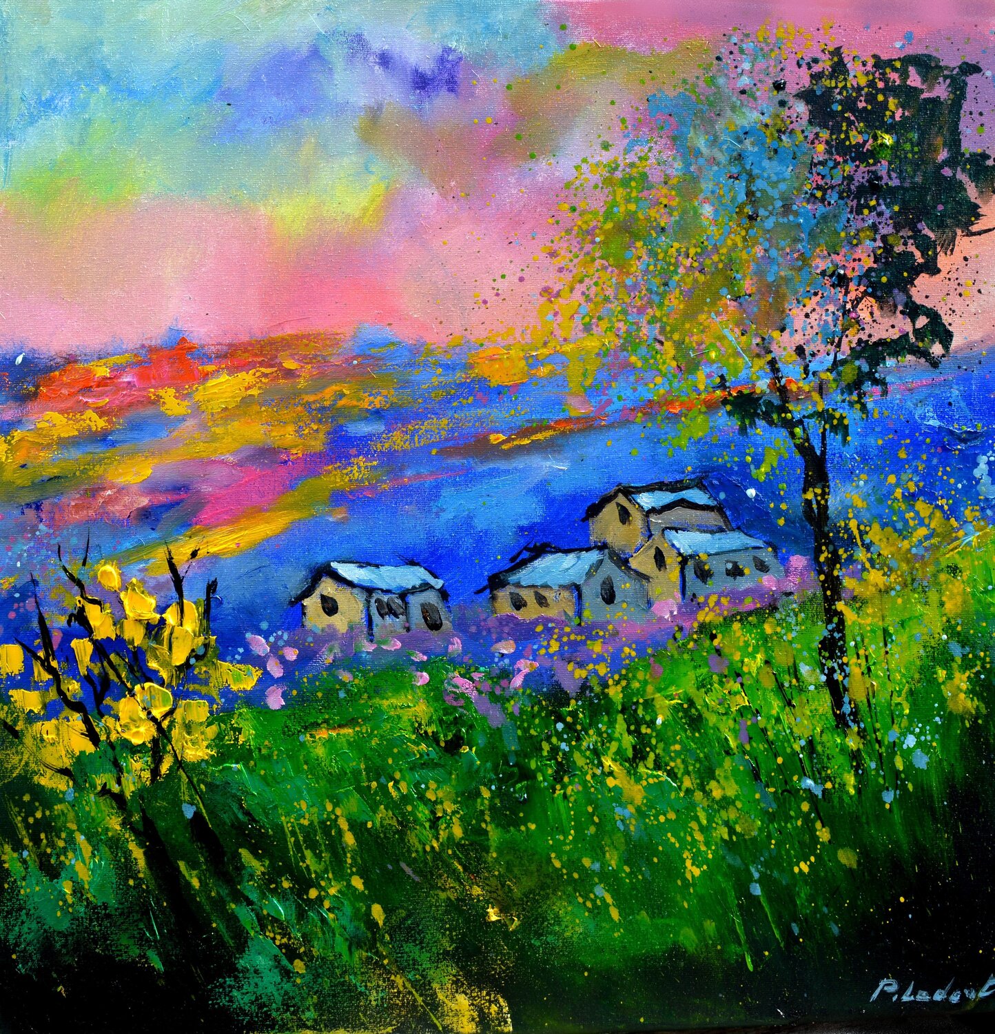 A few houses in wonderland 552021 Pol Ledent Originalgemälde zu verkaufen