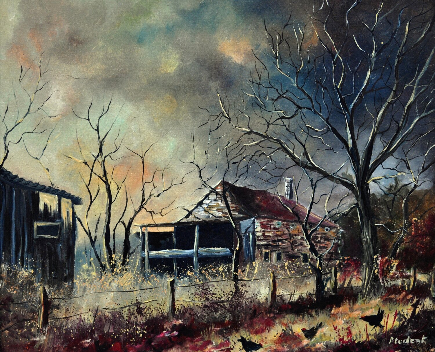 Moody landscape in my countryside 7624 Pol Ledent Dipinto originale in vendita