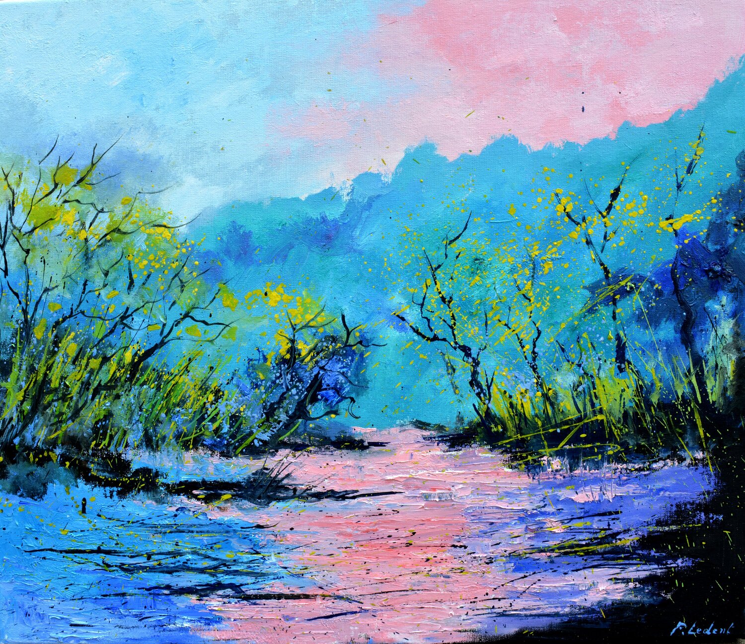 Pink morning on a pond Pol Ledent