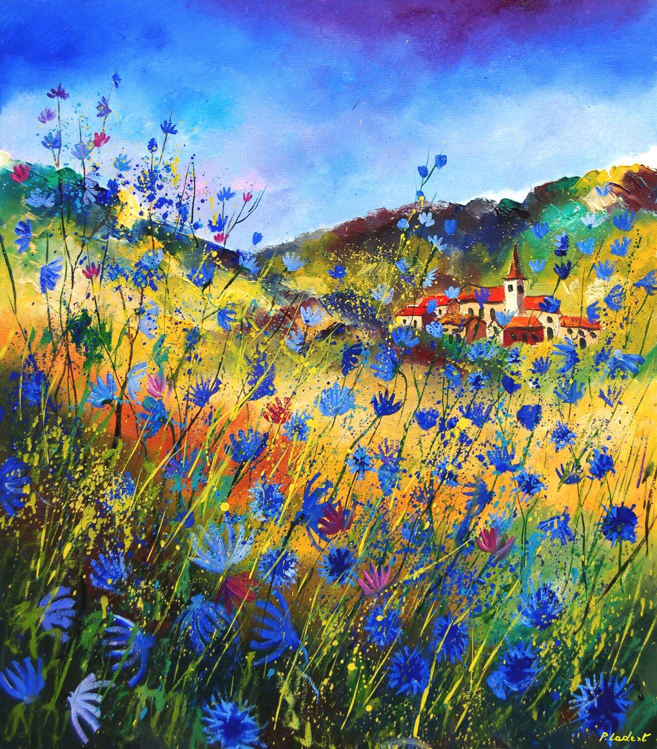 Village nestled in blue cornflowers Pol Ledent