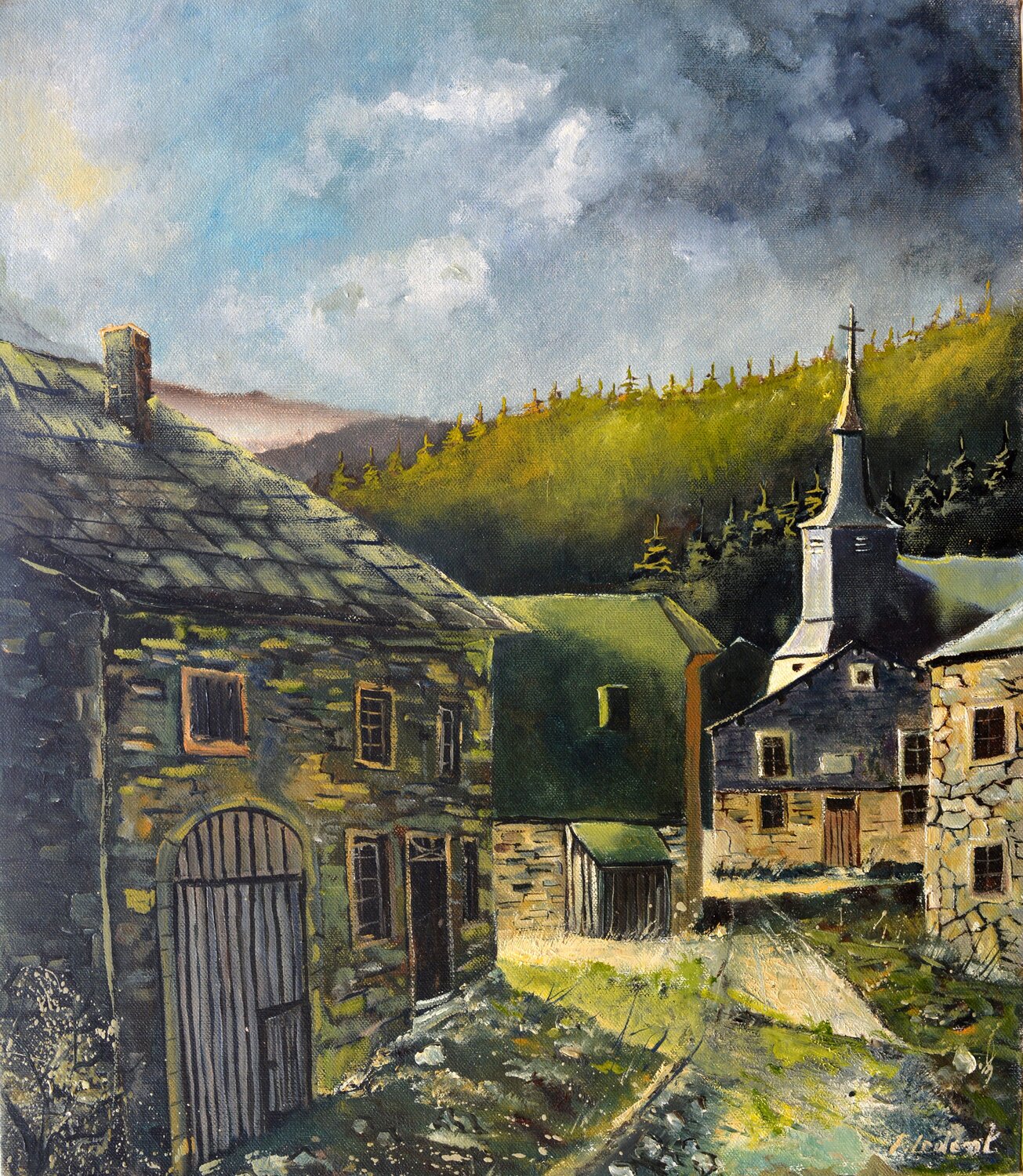 Old village in my countryside -  Vresse Pol Ledent Originalgemälde zu verkaufen
