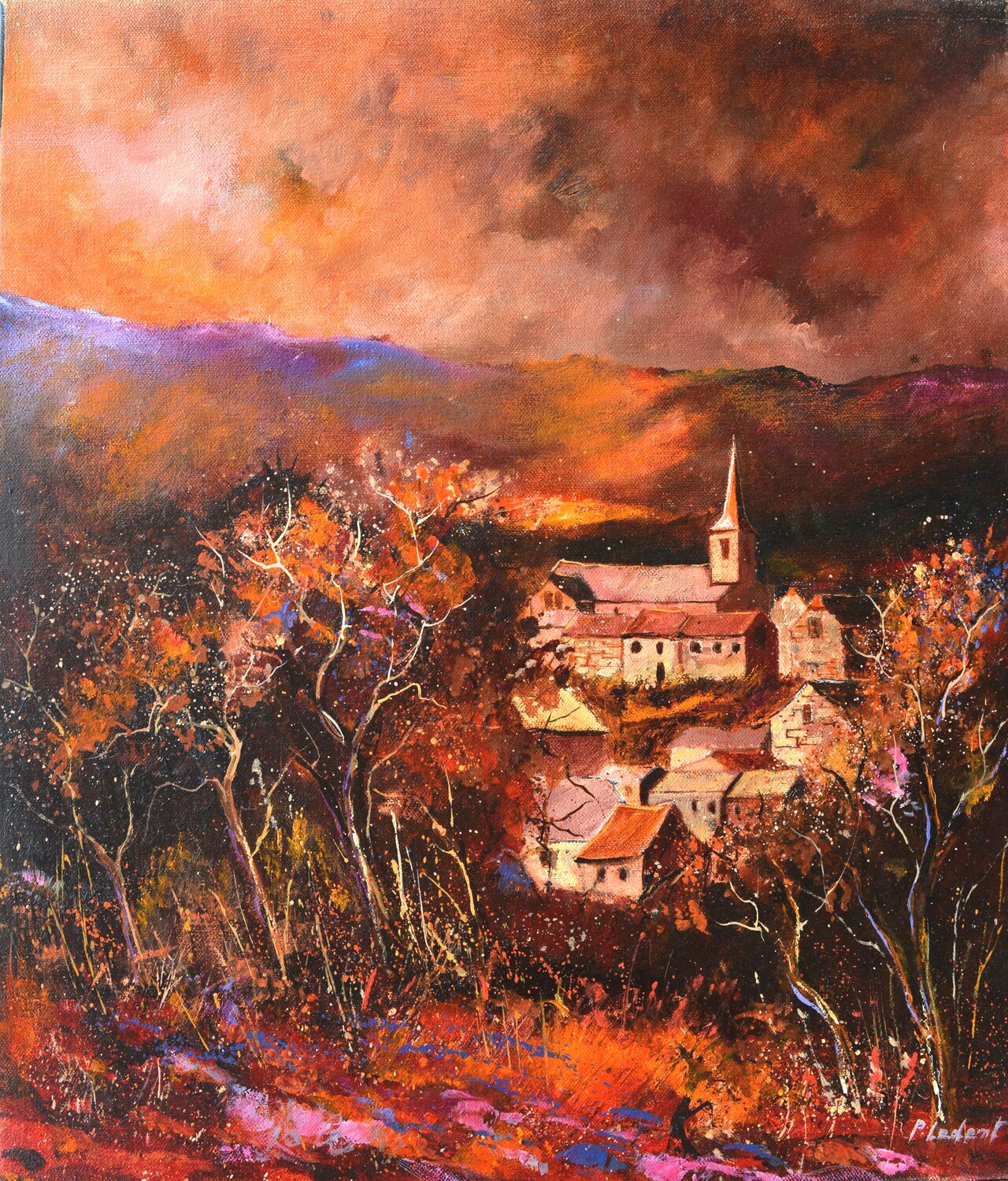 Hour, les toits rêvent au crépuscule Pol Ledent Originalgemälde zu verkaufen