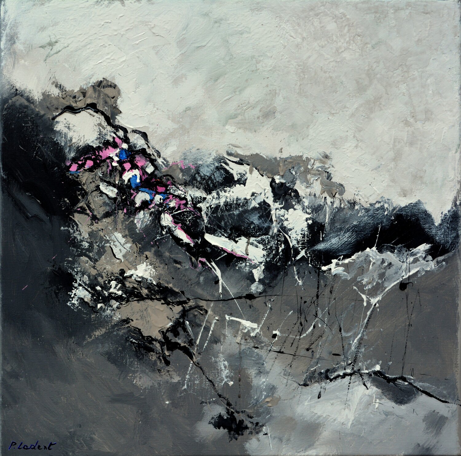 A bit of colour in the snowy mountain Pol Ledent Originalgemälde zu verkaufen