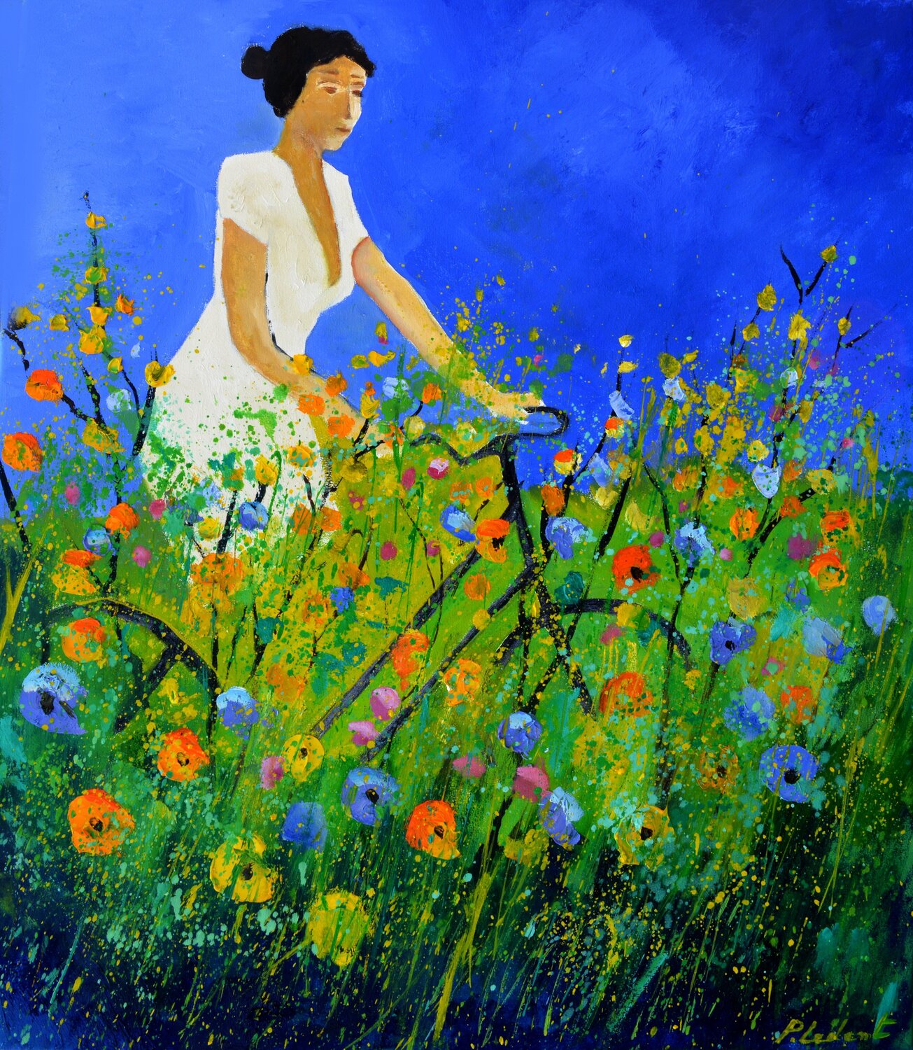 Holiday with the bicycle Pol Ledent Original painting for sale