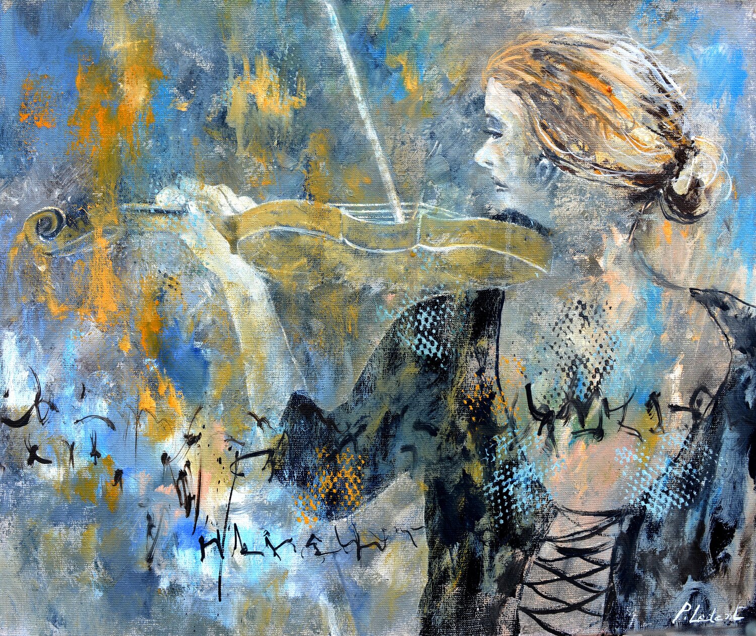 Playing the violin Pol Ledent Original painting for sale