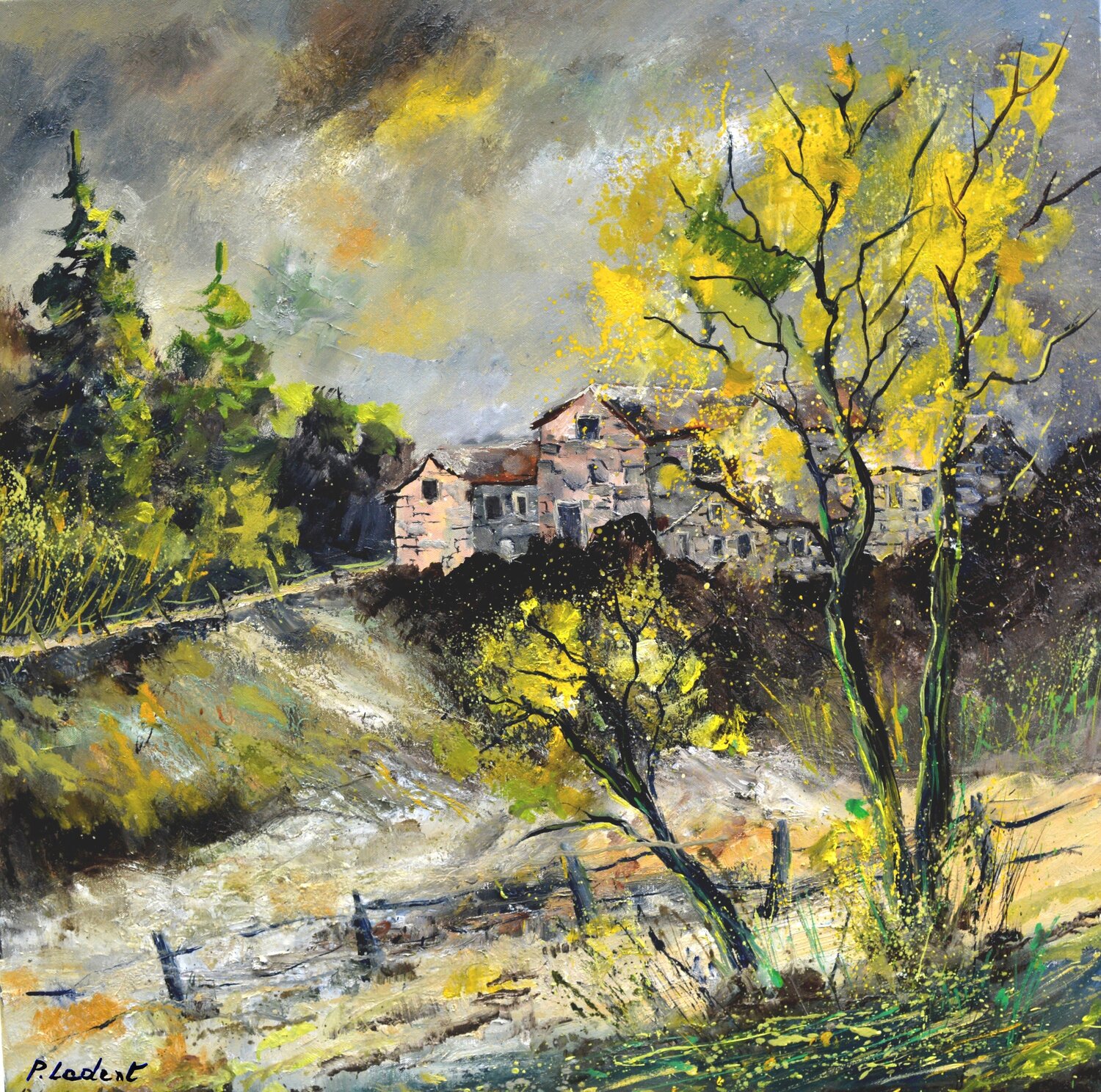 Typical village in my countryside Pol Ledent Original painting for sale