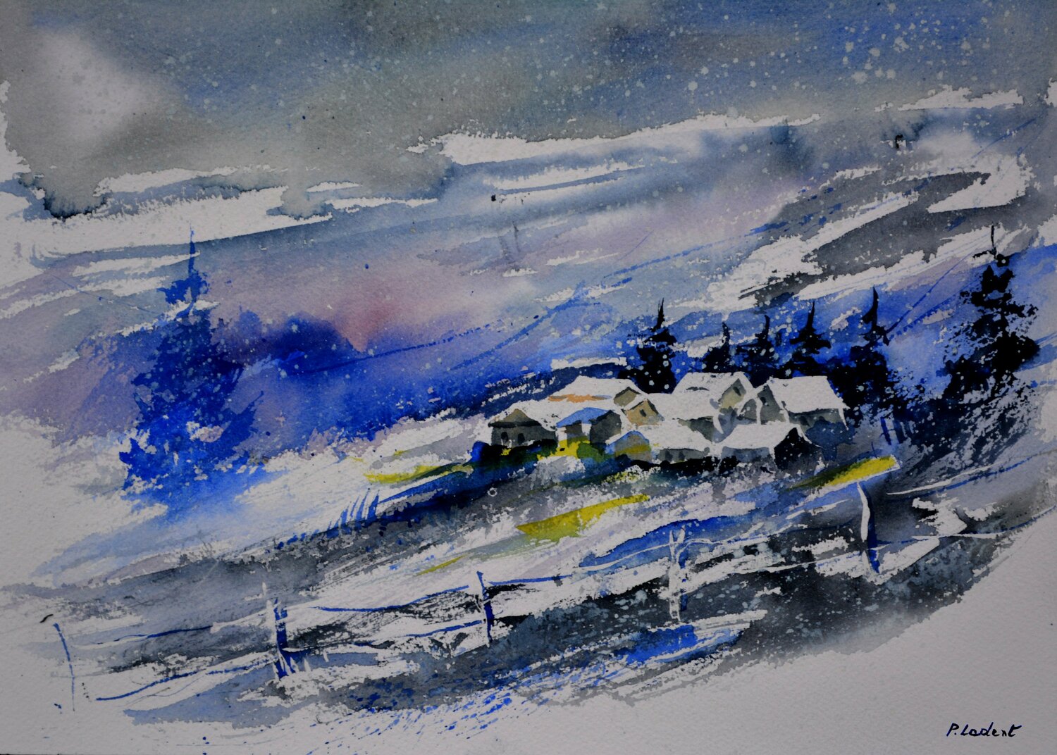 Neige - aquarelle 512120 Pol Ledent