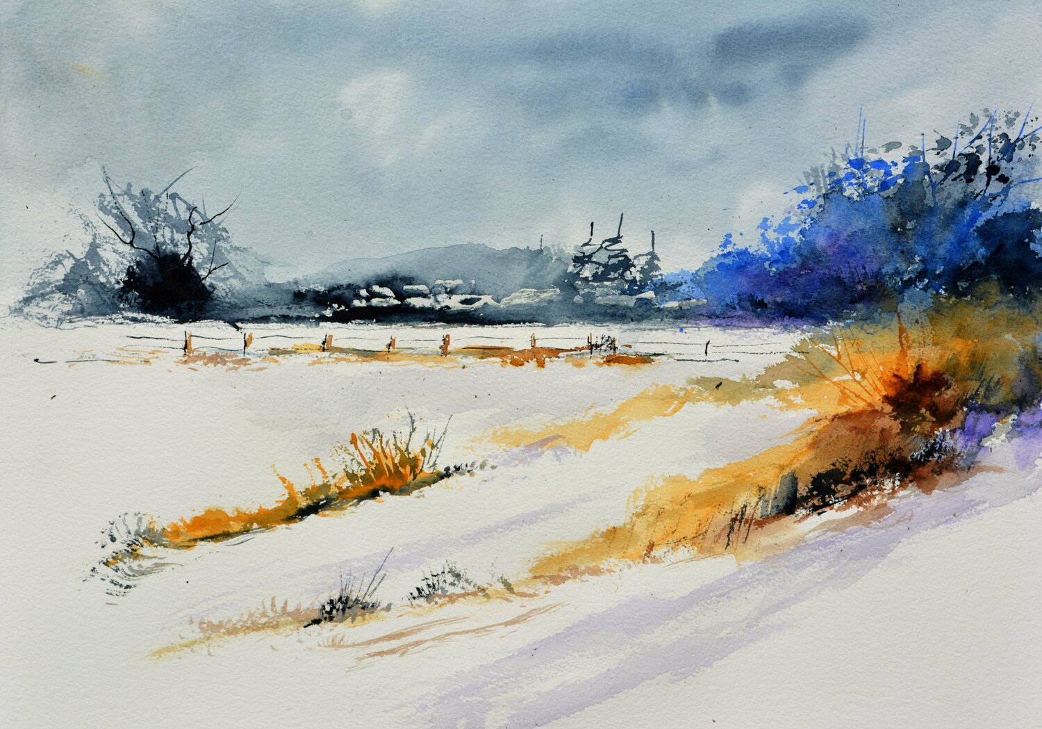 Paysage hivernal  - aquarelle 54516003 Pol Ledent Werk auf Papier zu verkaufen