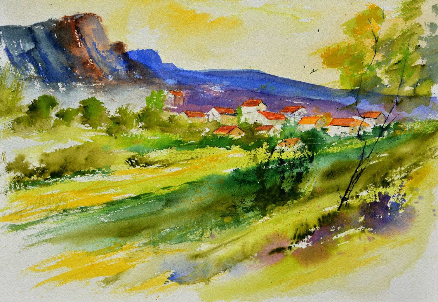 Au pied de la colline  - aquarelle 54516052 Pol Ledent Werk auf Papier zu verkaufen
