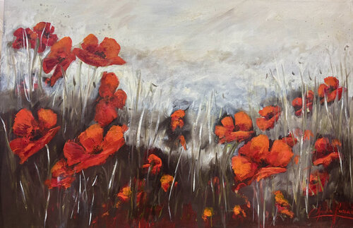 Amapolas en la Oscuridad by Claudia Lucini, Painting for Sale on Singulart