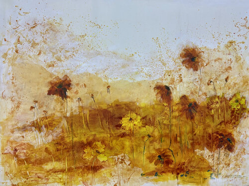 Amapolas de mi Tierra (Ocre) von Claudia Lucini, Malerei kaufen auf Singulart