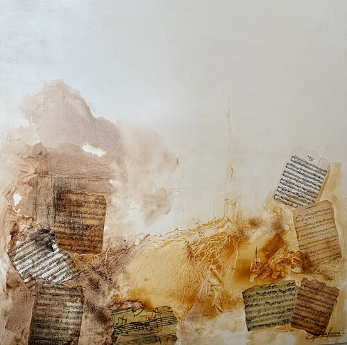 Amadeus Partituras Ocre par Claudia Lucini, Peinture en vente sur Singulart