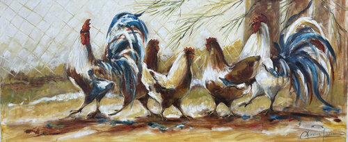 Gallos Coloridos de Claudia Lucini, Pintura a la venta en Singulart