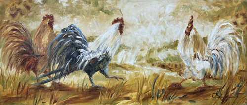 Tres Gallos de Claudia Lucini, Pintura a la venta en Singulart