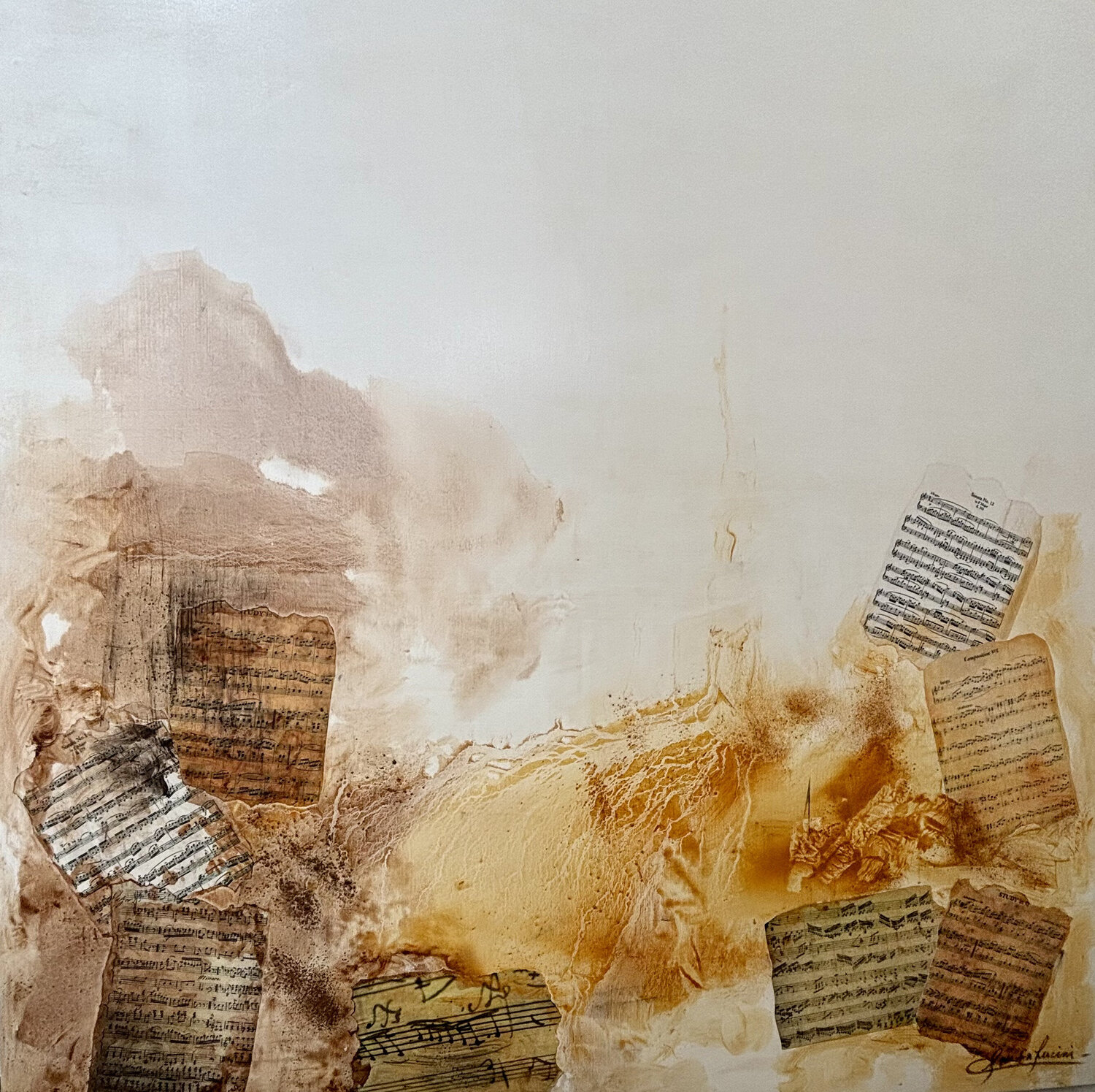 Amadeus Partituras Ocre Claudia Lucini Peinture originale à vendre