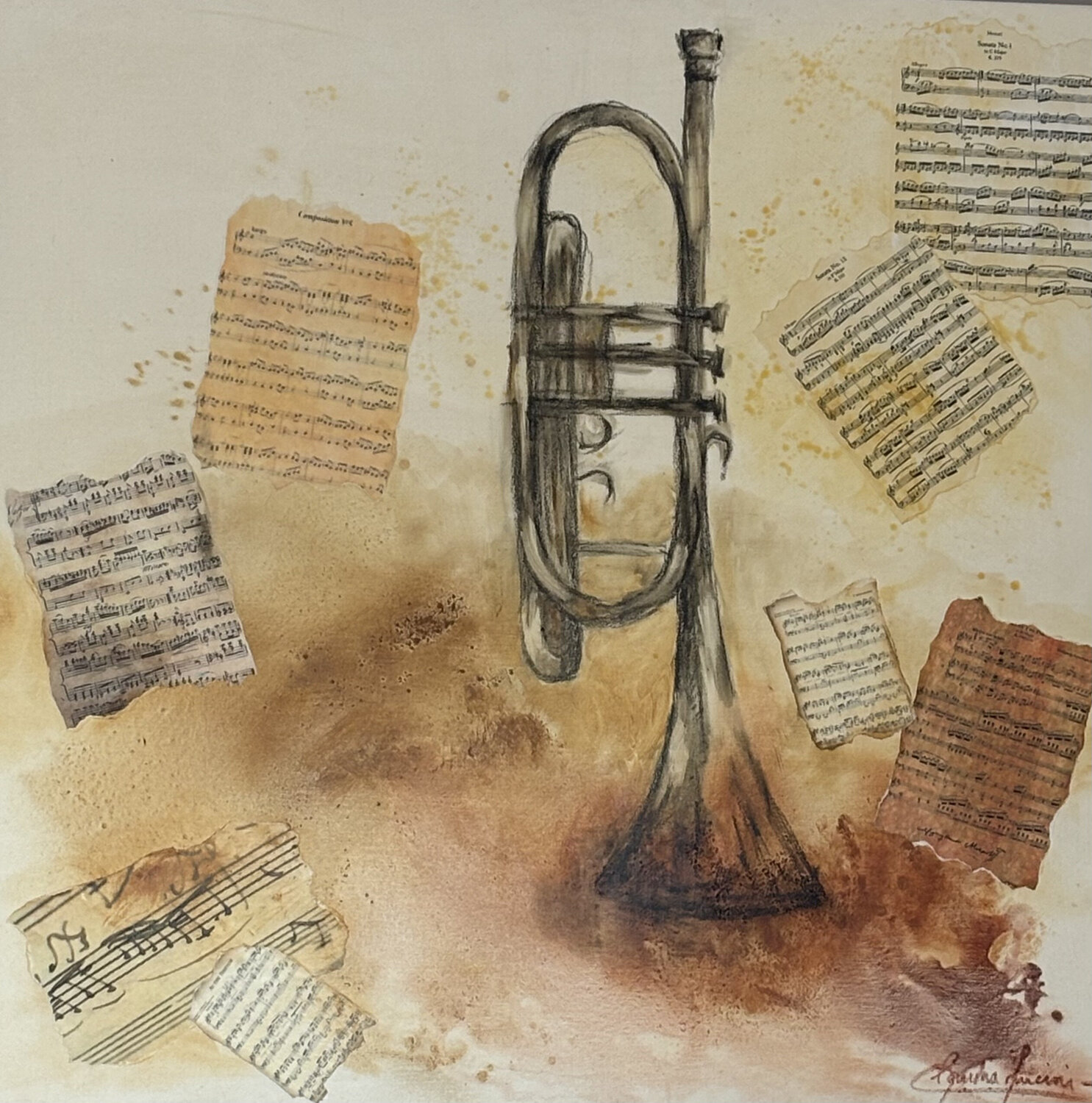 Amadeus Trompeta Ocre Claudia Lucini Dipinto originale in vendita