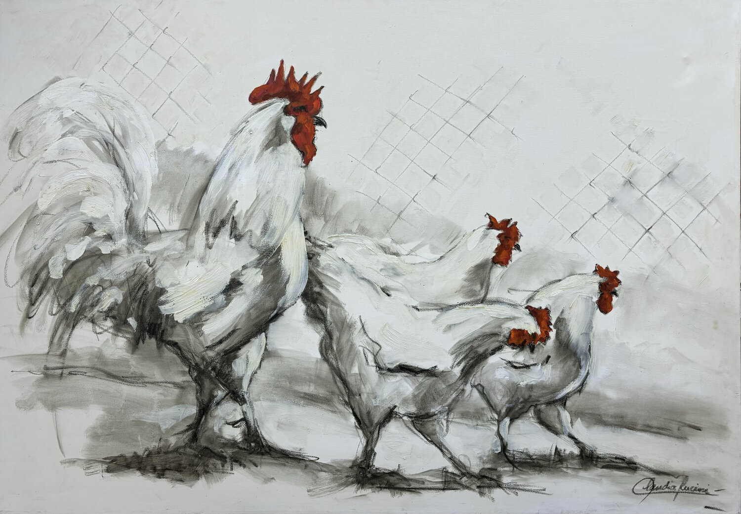 Gallo Acosador Claudia Lucini Pintura original en venta