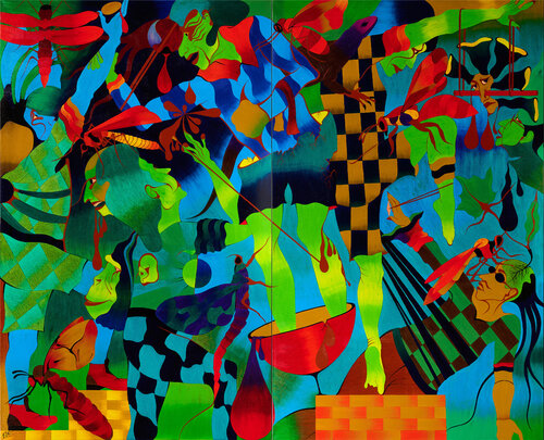 Das menschliche Streben nach Glück  /  Das Bild ist zweiteilig di Said Tiraei, Pittura in vendita su Singulart