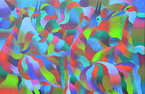 Tanz der Störche di Said Tiraei, Pittura in vendita su Singulart