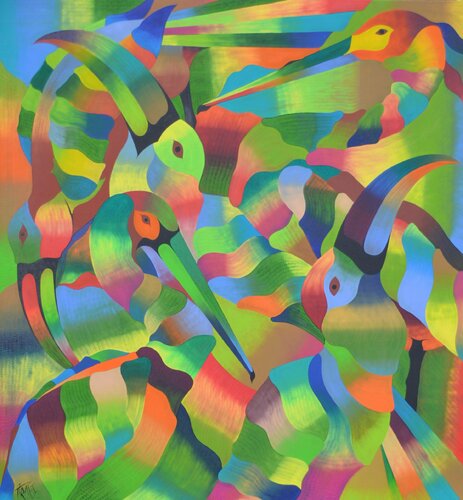 Bunte Vögel 1 van Said Tiraei, Schilderij te koop op Singulart