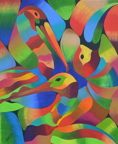 Bunte Vögel 2 van Said Tiraei, Schilderij te koop op Singulart