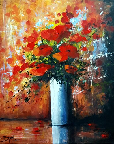Fleurs rouges par Eric Bruni, Peinture en vente sur Singulart