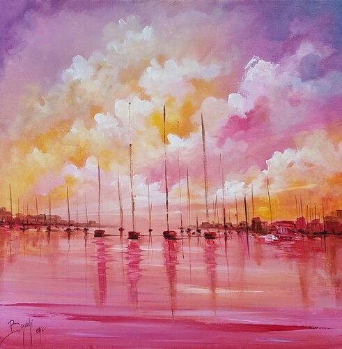 Bateaux au port di Eric Bruni, Pittura in vendita su Singulart