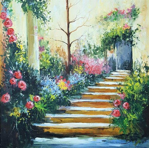 L'allée fleurie van Eric Bruni, Schilderij te koop op Singulart
