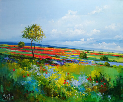 Plaine en fleurs van Eric Bruni, Schilderij te koop op Singulart