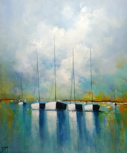 Les bateaux blancs par Eric Bruni, Peinture en vente sur Singulart