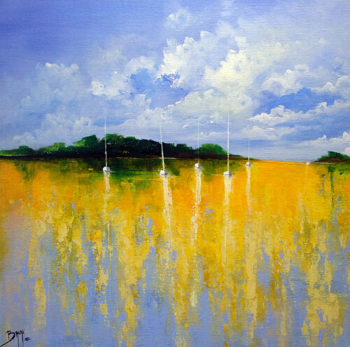 Reflets jaunes sur la lagune di Eric Bruni, Pittura in vendita su Singulart