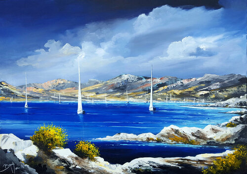 Voiliers dans la baie par Eric Bruni, Peinture en vente sur Singulart