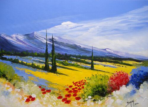 Les cyprès par Eric Bruni, Peinture en vente sur Singulart