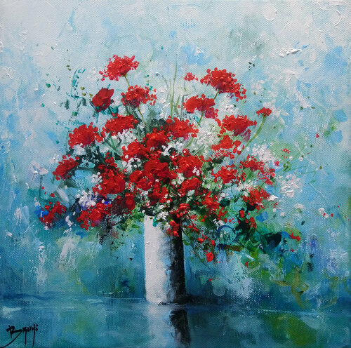 Bouquet de fleurs " Un instant " van Eric Bruni, Schilderij te koop op Singulart