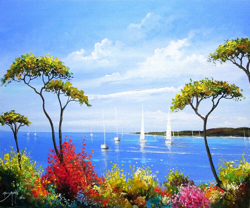 Matin en bord de mer van Eric Bruni, Schilderij te koop op Singulart