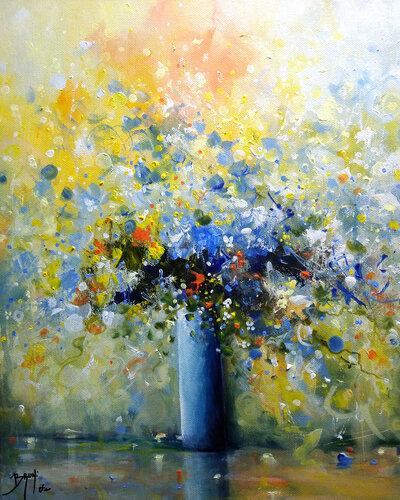 Eclat de fleurs bleues van Eric Bruni, Schilderij te koop op Singulart