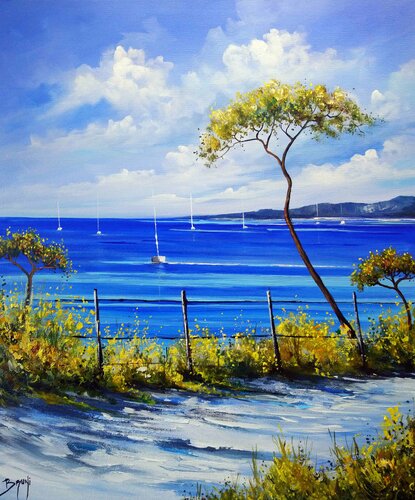 Chemin en bord de mer di Eric Bruni, Pittura in vendita su Singulart