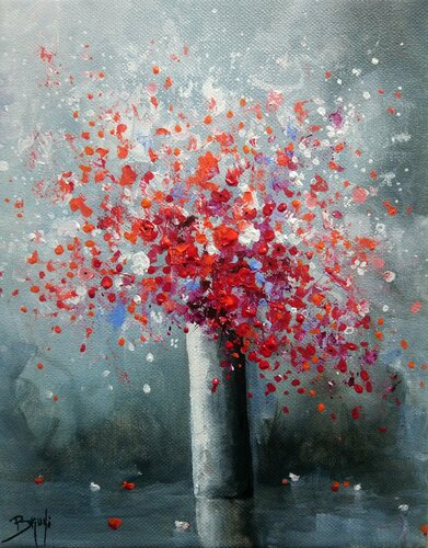Bouquet - Rouge de douceur van Eric Bruni, Schilderij te koop op Singulart