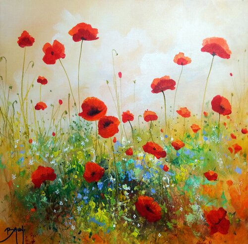 Romantic poppies van Eric Bruni, Schilderij te koop op Singulart