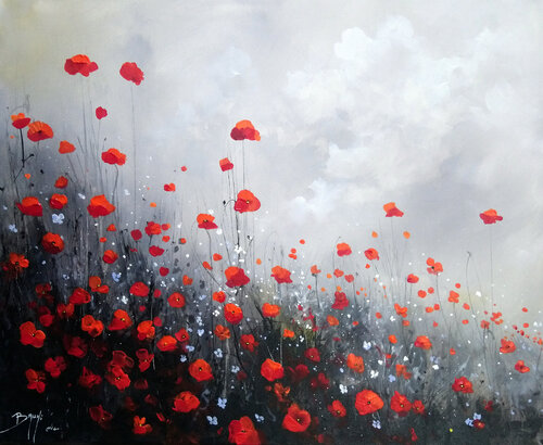Charming poppies par Eric Bruni, Peinture en vente sur Singulart