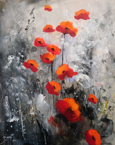Attractive poppies van Eric Bruni, Werk op papier te koop op Singulart