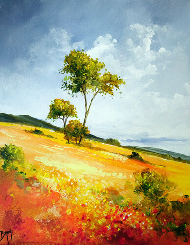 A travers champs par Eric Bruni, Œuvre sur papier en vente sur Singulart