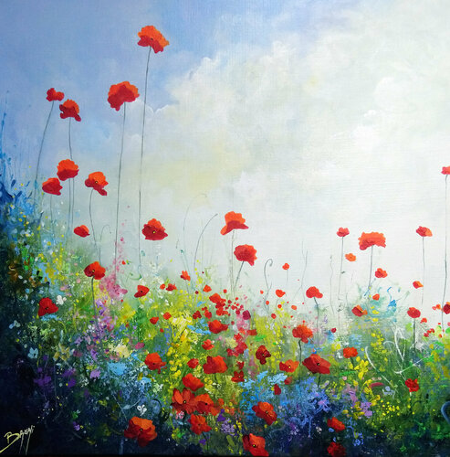 Coquelicots en fête par Eric Bruni, Peinture en vente sur Singulart
