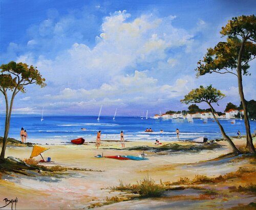 Vacances sur la plage van Eric Bruni, Schilderij te koop op Singulart