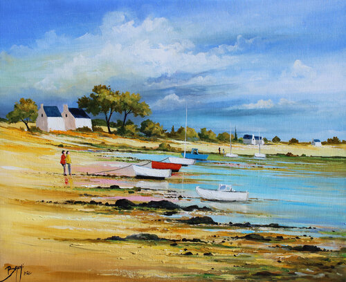 Bateaux de pêche à marée basse. van Eric Bruni, Schilderij te koop op Singulart