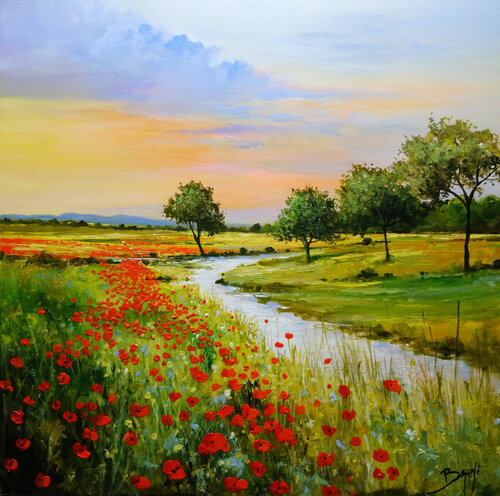 Couché de soleil sur la campagne van Eric Bruni, Schilderij te koop op Singulart