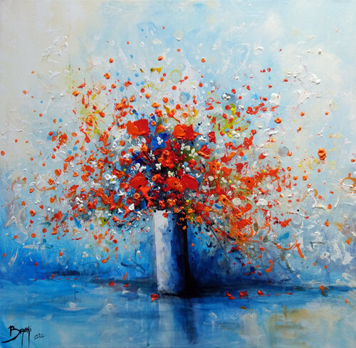 Eclat de fleurs rouges van Eric Bruni, Schilderij te koop op Singulart