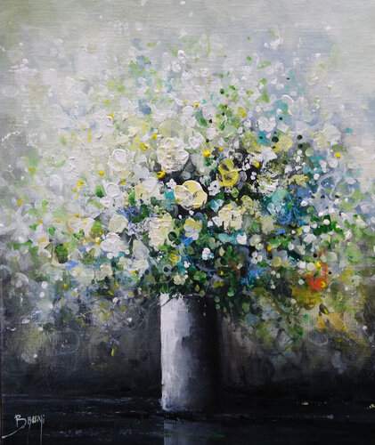 Bouquet de roses blanches par Eric Bruni, Peinture en vente sur Singulart